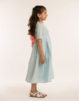 Pale Blue and Blush Long Dress with Dip Dye At Hem