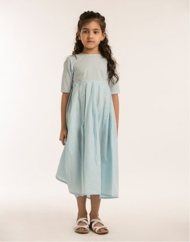 Pale Blue and Blush Long Dress with Dip Dye At Hem