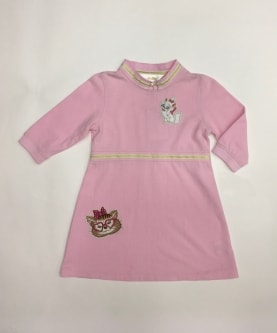 Pink Knit Dress With Cat Badges And Standing Collar