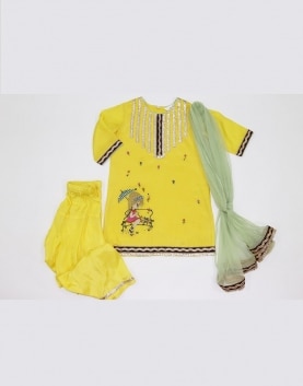 Yellow Cotton Silk Kurta Shantoon Salwar Set
