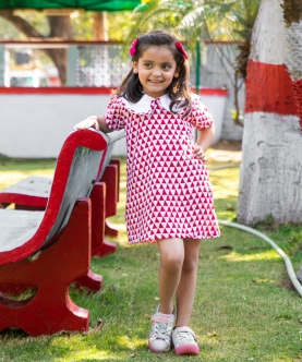 Girls White & Red Triangle A-Line Dress