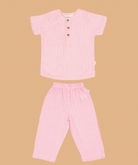 Resort 3/4Th Placket Kurta Shirt With Resort Pant Pink