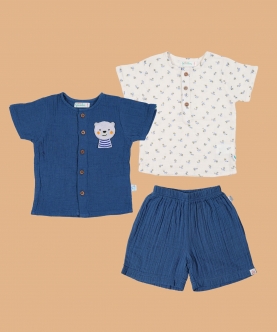 Resort Front Open Shirt With Shorts Set Of 3 Greek Blue