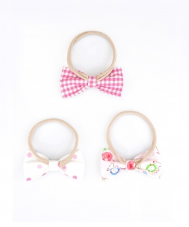 Pink and White Cotton Bows - Set of Three
