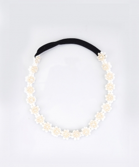 White Floral Beaded Headband - Pearl Blossom
