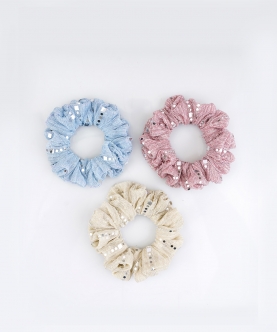 Shimmery Lycra Splendor - Pastel Shades Scrunchie Set