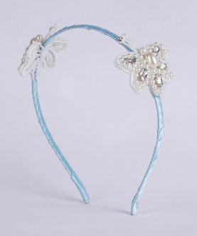Satin Blue Butterfly Dreams Hairband- soft blue, white