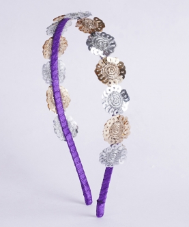 Floral Threaded Sequin Hairband - Purple, Gold, Silver