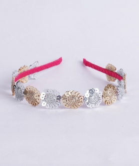 Floral Threaded Sequin Hairband - Pink, Gold, Silver
