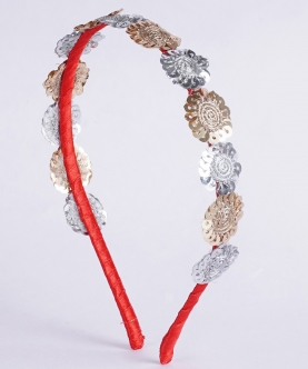 Floral Threaded Sequin Hairband - Red, Gold, Silver
