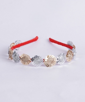 Floral Threaded Sequin Hairband - Red, Gold, Silver