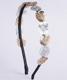 Floral Threaded Sequin Hairband - Black, Gold, Silver