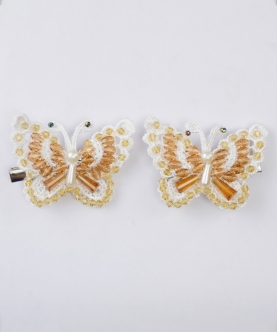 Set of 2 Golden Glow Butterfly Duo Clips - Gold, White