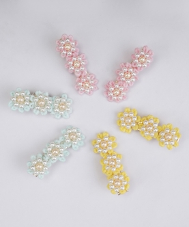  Flowery Cotton and Pearl Hairclip Set