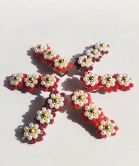 Set Of 6 - Floral Hairclips - Xmas Red