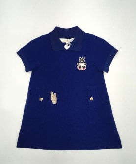 Royal Blue Dress With Badges And Front Patch Pockets