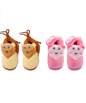 Cuddly Bear Pink And Yellow 2 Pk Booties