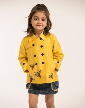 Bee Embroidered Trench Coat 