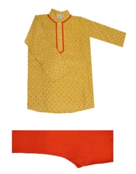 Mustard Orange Kurta Churidar Set with Printing and Detailing On The Neck and Placket