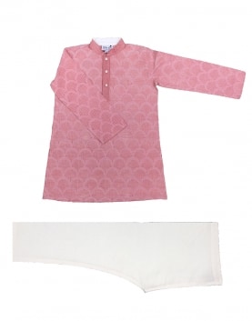 Pink Kurta Churidar Set with Print All Over and Detailing On The Neck and Collar