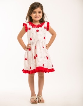 Red/White And Dotted Dress with Chiffon Flowers