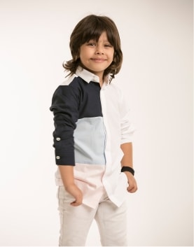 White Shirt with Blue Colour Block