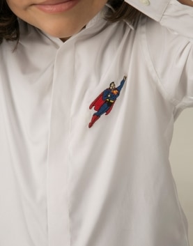 White Cotton Superman Embroidered Shirt
