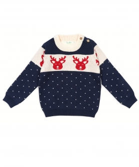 Soulful Reindeer Jacquard Navy Sweater  