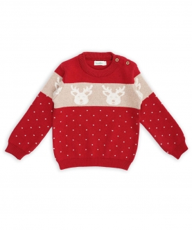 Greendeer Soulful Reindeer Jacquard Christmas Sweater Set-Red 