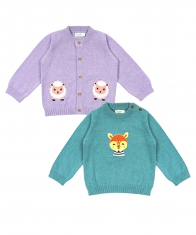 Greendeer Sheep And Reindeer Sweater Combo-Lavender And Teal-Set Of 2