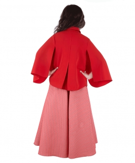 Bright Red Cape with Embroidery and Pink Skirt Set.