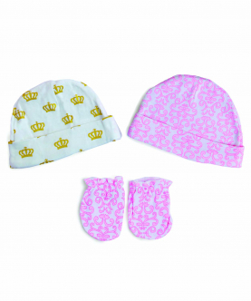 Baby Moo Mummy`s Princess Pink Set Of 2 Caps And 1 Mitten