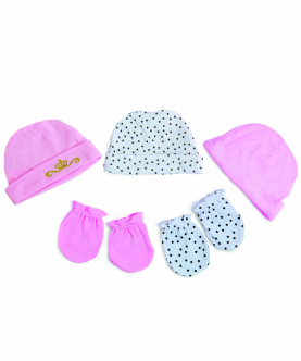 Baby Moo Daddy's Princess Pink Set Of 3 Caps And 2 Mittens