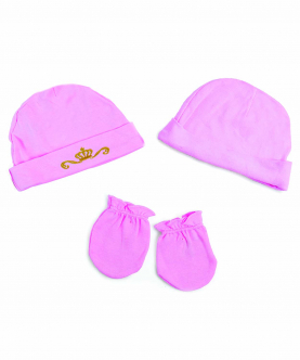 Baby Moo Daddy's Princess Pink Set Of 3 Caps And 2 Mittens