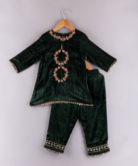 Floral Embroidered Velvet Kurti And Pant