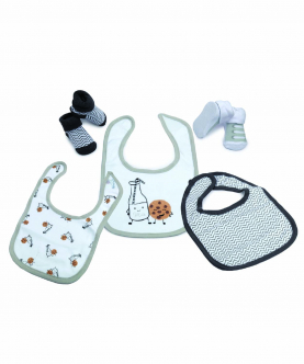 Baby Moo Cookies And Milk Grey And White Set Of 3 Bibs And 2 Socks
