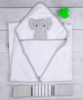 Baby Moo Elephant Grey Towel & Wash Cloth Set