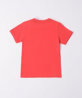 Boys Red Cotton Side Pocket Half Sleeves T-Shirt