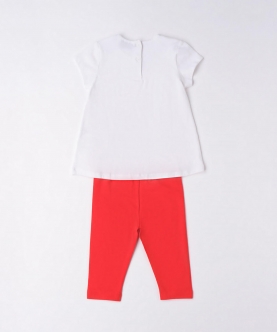 Girls White & Red Cotton Short Sets