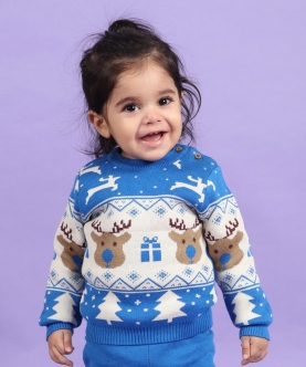 Jaunty Reindeer 100% Cotton Jacquard Sweater