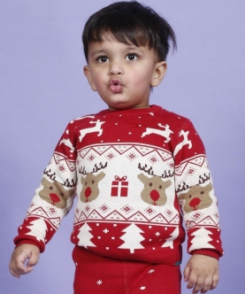 Jaunty Reindeer Jacquard 100% Cotton Sweater
