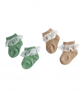 Dressy Lace Green& Brown 2 Pk Lace Socks