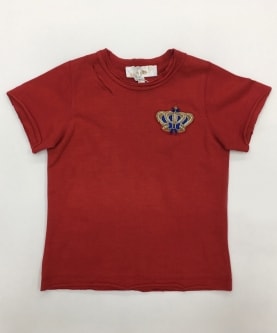 Red Single Jersey Torn Look Top With Crown Embroidery