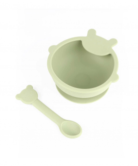 Kicks & Crawl-Baby Bear Silicone Bowl & Spoon Set-Mint Green