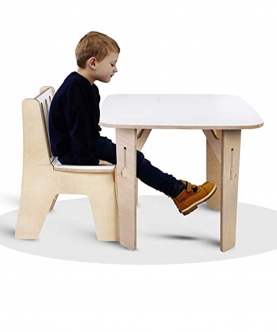 Swen White Color Wooden Straight Table And Chair For Kids