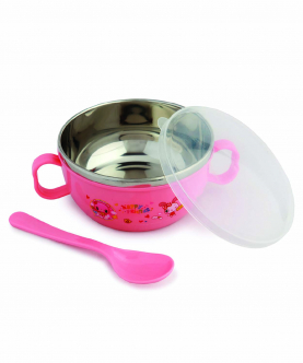 Baby Moo On-The-Go Pink Steel Bowl & Spoon Tiffin Set