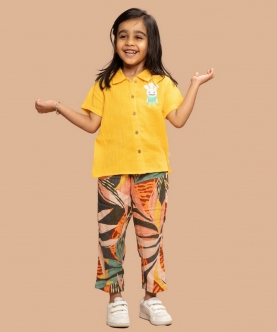 Crinkle Soft Double Cotton Shirt With Jungle Print Pants