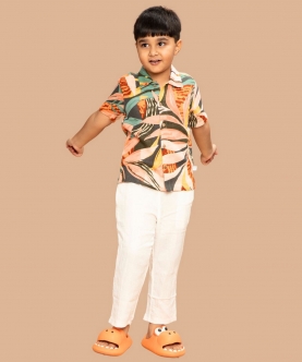Jungle Print Crinkle Soft Double Cotton Shirt With Pants