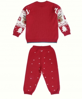 Jaunty Reindeer Jacquard Sweater With Lower - Set Of 2