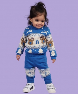 Jaunty Reindeer 100% Cotton Jacquard Sweater With Lower
